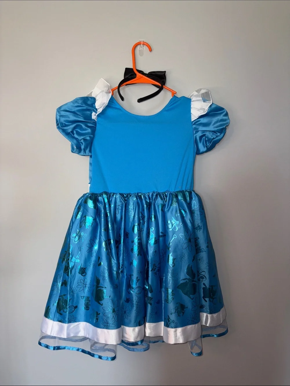 Disney Store Blue and White Alice in Wonderland Costume Dress with Headband